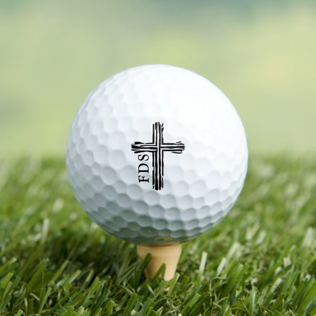 Pelotas De Golf Rugged Cross Monogrammed Initials Christian Black (Camiseta in situ)