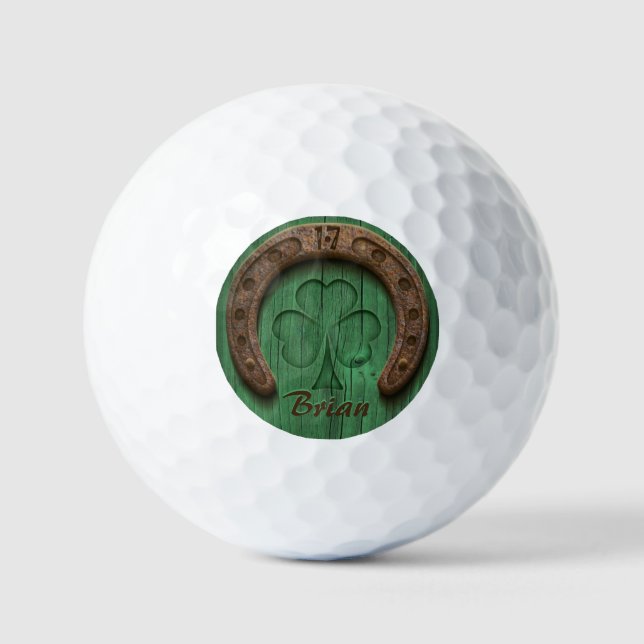 Pelotas De Golf Rustic Lucky Horse Shoe Irish Personalized  (Anverso)