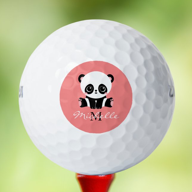 Pelotas De Golf Salmón personalizado monograma corto con panda (Subido por el creador)