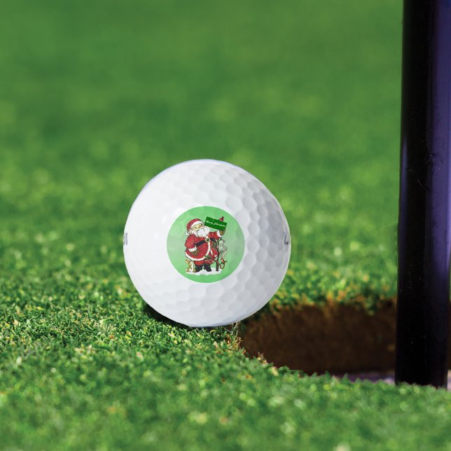 Pelotas De Golf Santa Claus Cute Animals Feliz Navidad (Cute Santa Claus in snow with little annimals Merry Christmas sign on green on golf balls.)