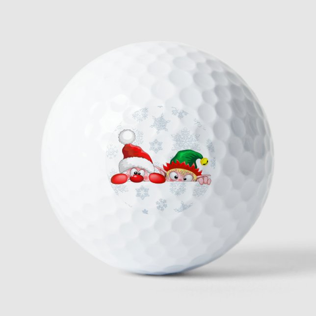 Pelotas De Golf Santa y Elf Cute y graciosos personajes Peeking (Anverso)