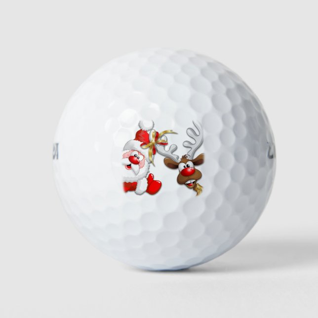 Pelotas De Golf Santa y los renos Feliz Personalizado (Anverso)