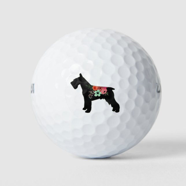Pelotas De Golf Schnauzer Dog Raza Silhouette Boho Floral (Anverso)