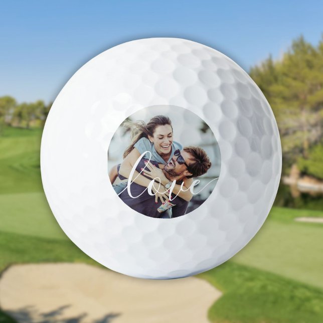 Pelotas De Golf Script Elegante Personalizado Foto de Amor (Custom Elegant Script Love Photo Golf Balls)
