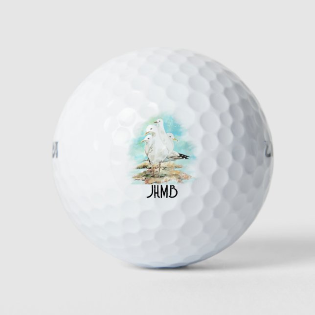 Pelotas De Golf Seagulls Bird Beach Animal Monogram Art (Anverso)