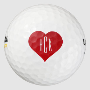 Pelotas De Golf Sencillo Corazón Rojo y Monograma