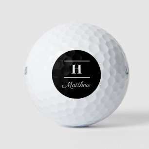 Pelotas De Golf Sencillo y elegante Monograma Blanco Negro Nombre 
