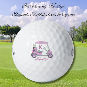 Pelotas De Golf Señoras color de agua rosa Carro Monograma Nombre