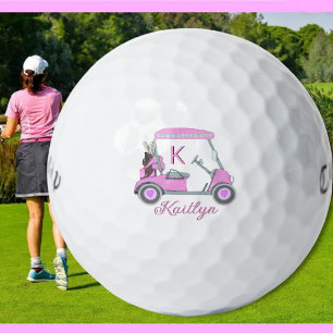 Pelotas De Golf Señoras color de agua rosa Carro Monograma Nombre
