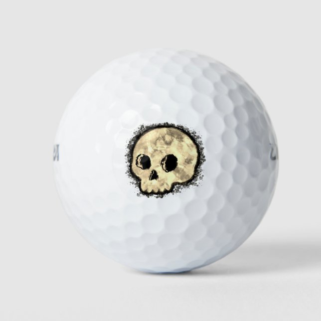 Pelotas De Golf Sepia Doted Halftone Skull Watercolor (Anverso)