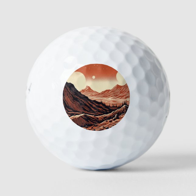 Pelotas De Golf SF Martian Landscape Woodcut (4) (Anverso)