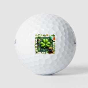 Pelotas De Golf Shamrock y bandera irlandeses Día de San Patricio