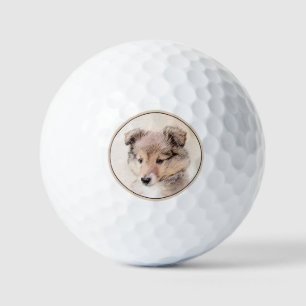 Pelotas De Golf Shetland Sheepdog Puppy Pintura Original Perro Art