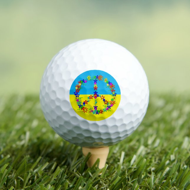 Pelotas De Golf Signo de paz con flores, bandera ucraniana (Camiseta in situ)