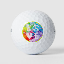 Pelotas De Golf Signo de paz de amor Corazón acuarela Arcoiris tin