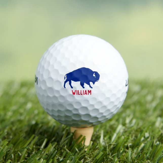 Pelotas De Golf Silhouette de búfalo azul con nombre personalizado (Camiseta in situ)