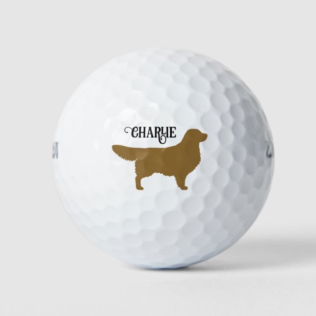 Pelotas De Golf Silhouette de Golden Retriever con nombre personal (Anverso)