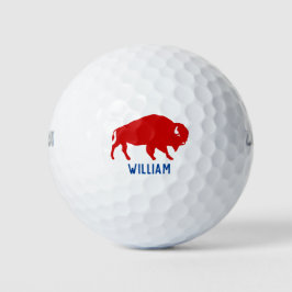 Pelotas De Golf Silueta de búfalo rojo con nombre personalizado