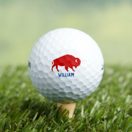 Pelotas De Golf Silueta de búfalo rojo con nombre personalizado