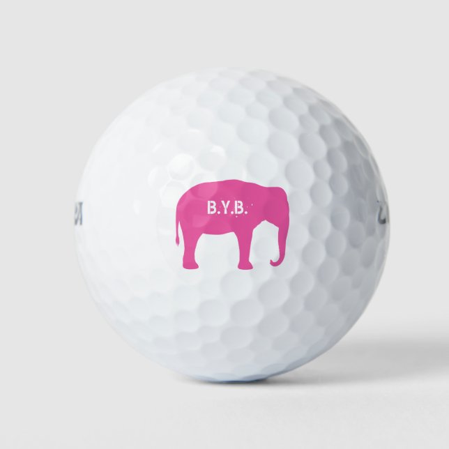 Pelotas De Golf Silueta de elefante rosa con texto Personalizado (Anverso)