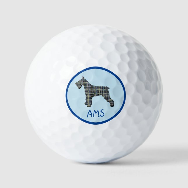Pelotas De Golf Silueta de perro Schnauzer Monograma Azul (Anverso)