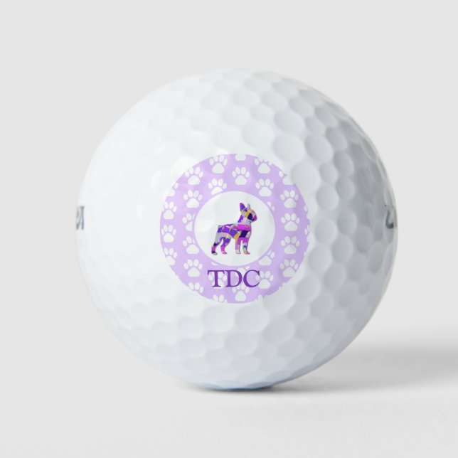 Pelotas De Golf Silueta de perro Terrier de Boston Pata Morado PY& (Anverso)