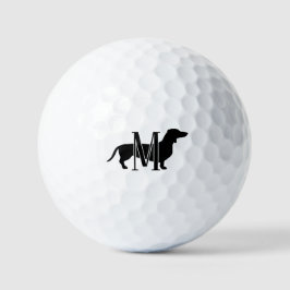 Pelotas De Golf Silueta de perro vienés con inicial de monograma 