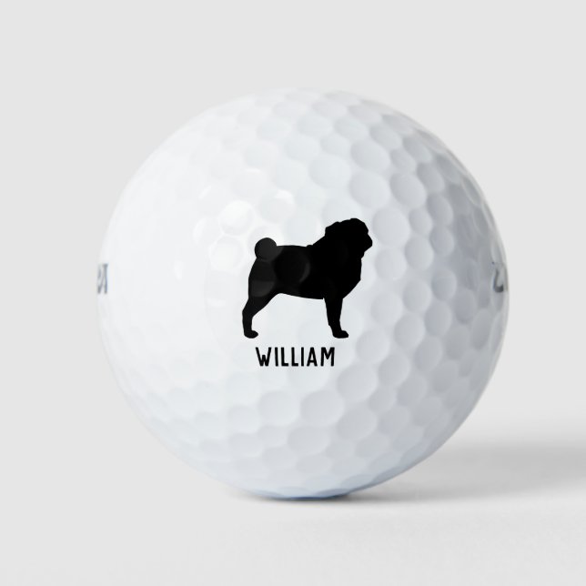 Pelotas De Golf Silueta de Pug (Anverso)
