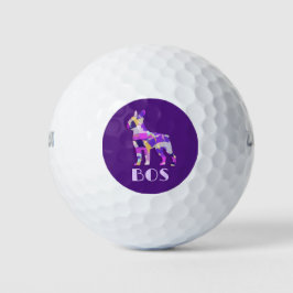 Pelotas De Golf Silueta Morada de Perro Boston Terrier Monograma