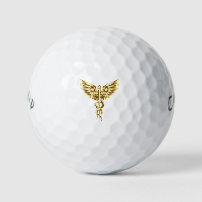 Pelotas De Golf Símbolo Caduceo Poligonal Dorado (Anverso)