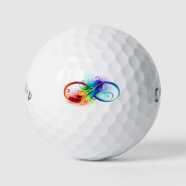 Pelotas De Golf Símbolo infinito con plumas arcoiris (Anverso)