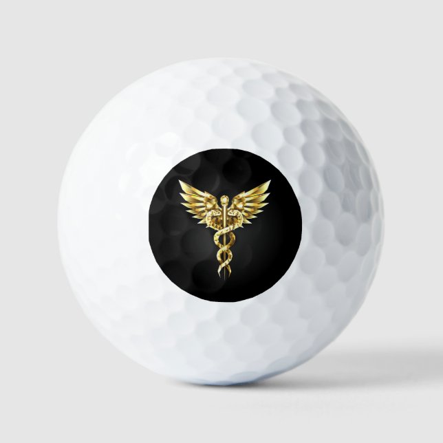 Pelotas De Golf Símbolo poligonal de oro Caduceus (Anverso)