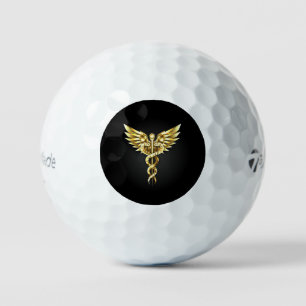 Pelotas De Golf Símbolo poligonal de oro Caduceus