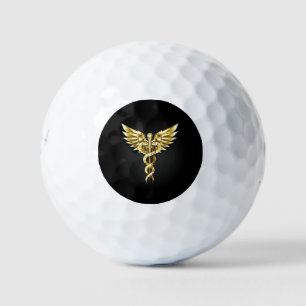 Pelotas De Golf Símbolo poligonal dorado Caduceo