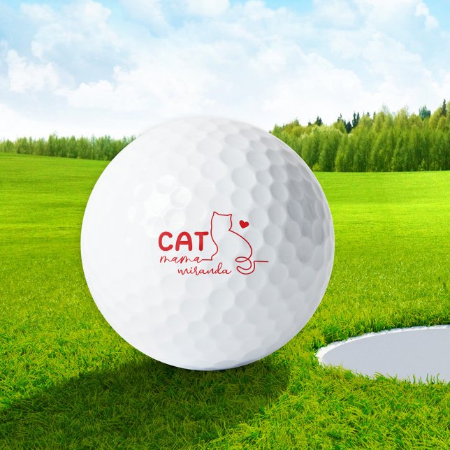 Pelotas De Golf Simple Red Heart Cat Mom Mothers Day (Subido por el creador)