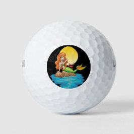 Pelotas De Golf Sirena en las rocas con amigo bajo la luna amarill