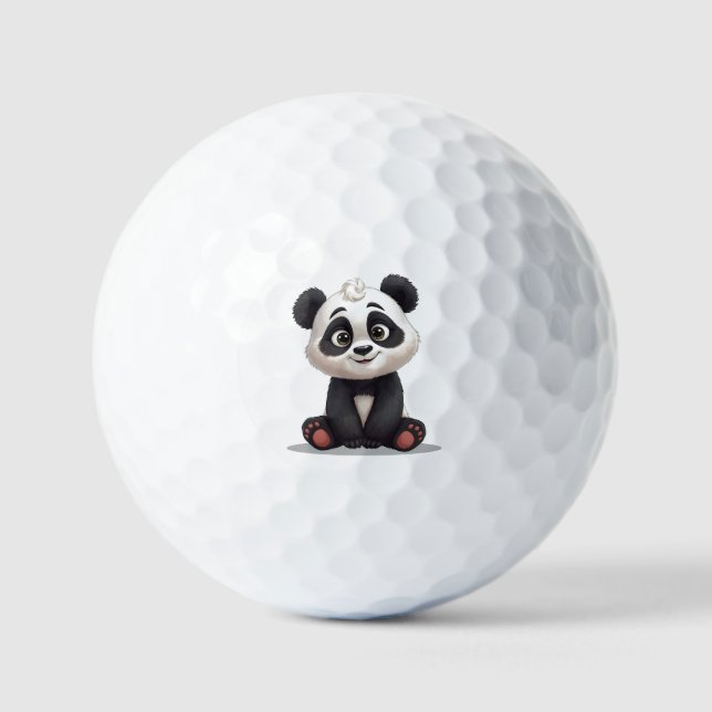 Pelotas De Golf Sitting Panda Bear Cartoon Illustration Artwork (Anverso)