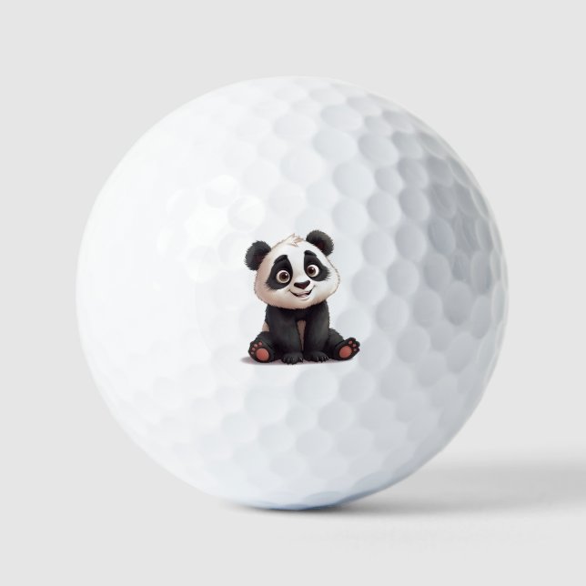 Pelotas De Golf Sitting Panda Bear Cartoon Illustration Artwork (Anverso)