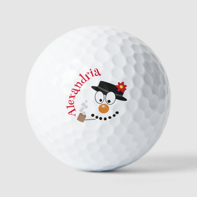 Pelotas De Golf Snowman Funny Face, Navidades de Novedad ricas (Anverso)