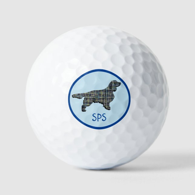 Pelotas De Golf Springer Spaniel Dog Silhouette Grid Mono Blue (Anverso)