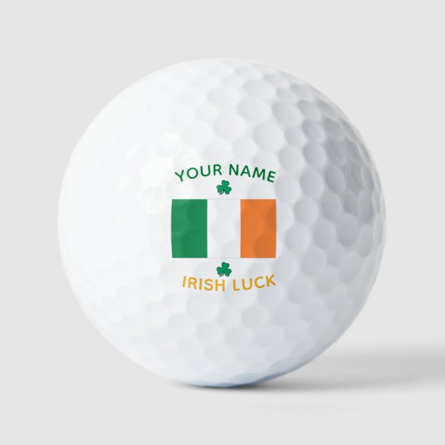 Pelotas De Golf St Patrick's Day Ireland Flag Custom Name Shamrock (Anverso)