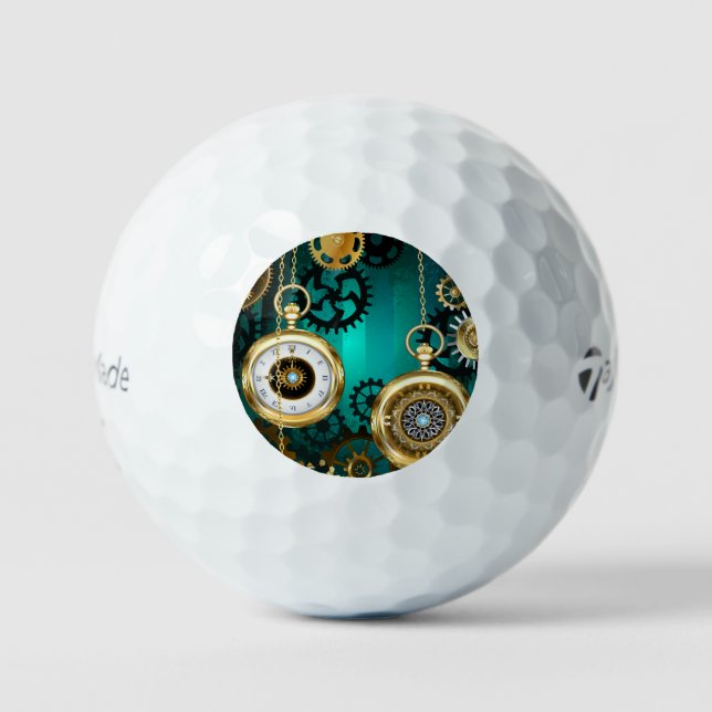 Pelotas De Golf Steampunk Jewelry Watch sobre un fondo verde (Anverso)