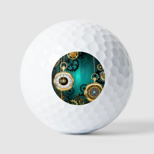 Pelotas De Golf Steampunk Jewelry Watch sobre un fondo verde (Anverso)