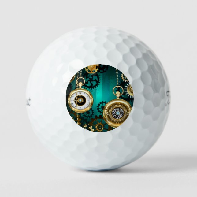 Pelotas De Golf Steampunk Jewelry Watch sobre un fondo verde (Anverso)