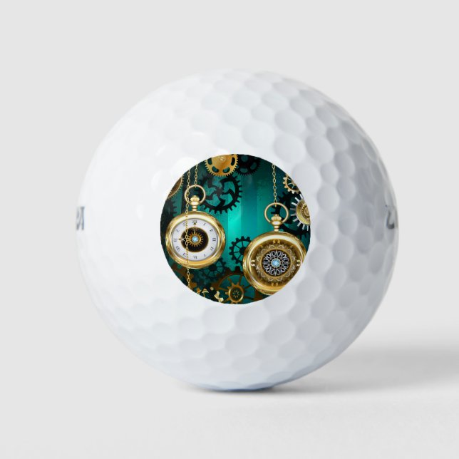 Pelotas De Golf Steampunk Jewelry Watch sobre un fondo verde (Anverso)