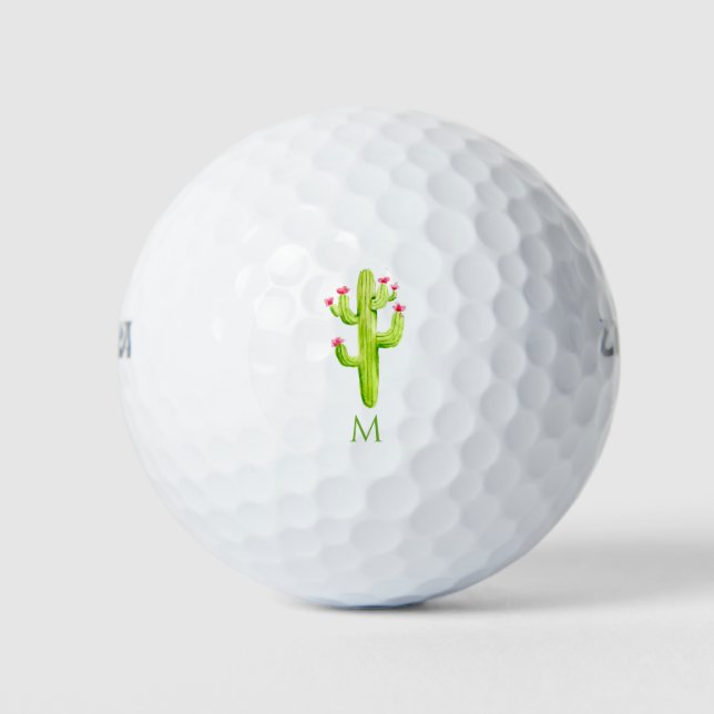 Pelotas De Golf suculentos acuarelas monograma cactus naturaleza v (Anverso)