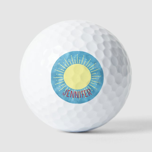 Pelotas De Golf Sunshine Amarillo Con Nombre Personalizado De Ciel (Anverso)