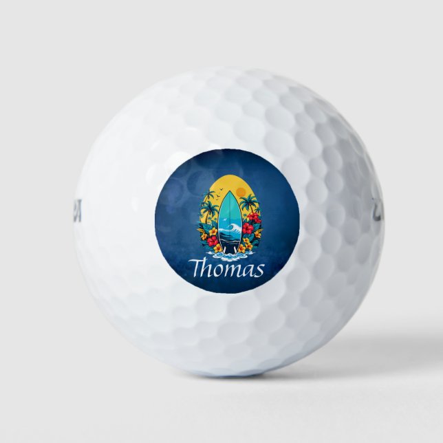 Pelotas De Golf Surfboard elegante con flores tropicales exuberant (Anverso)