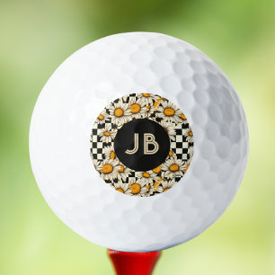 Pelotas De Golf Tablero de control Monograma Retro Groovy Daisy