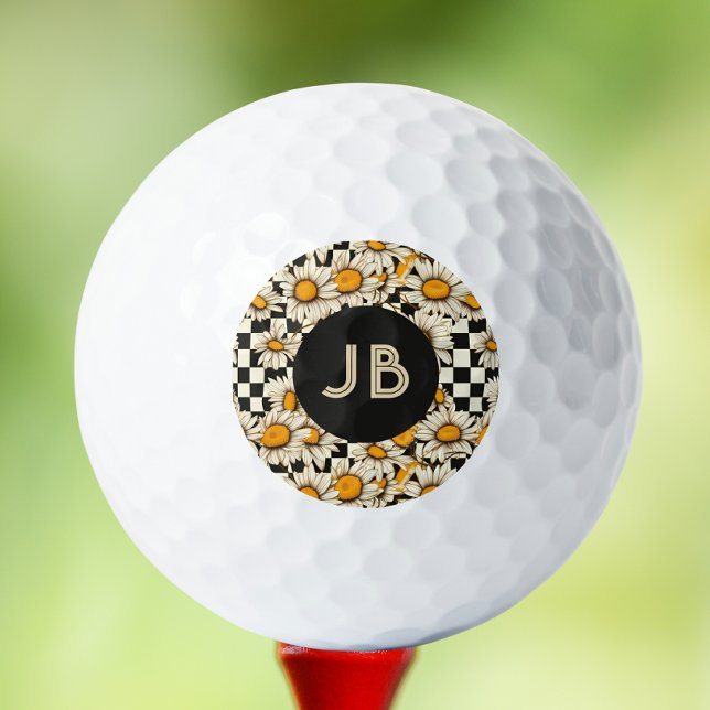 Pelotas De Golf Tablero de control Monograma Retro Groovy Daisy (Subido por el creador)
